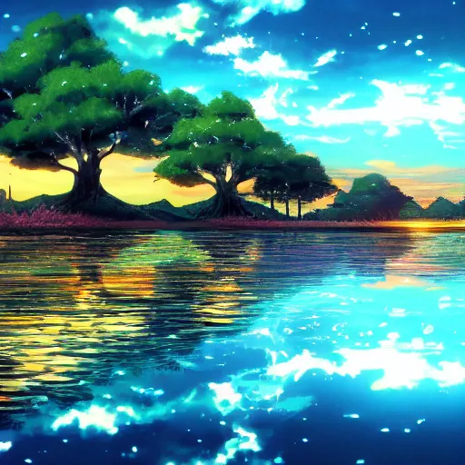 Stars Blue Sky Mountains Reflection On Water Anime Background 4K HD Anime Background  Wallpapers, HD Wallpapers