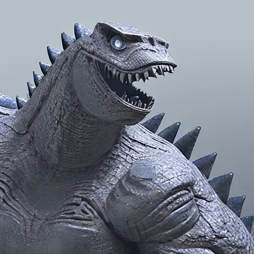 Image similar to hard surface, robotic platform, based on godzilla, 6 claws, symmetric, unreal engine