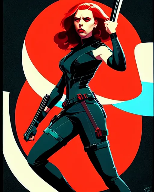 Prompt: rafael albuquerque comic art, peter mohrbacher, phil noto, artgerm, pretty scarlett johansson black widow, symmetrical eyes, long red hair