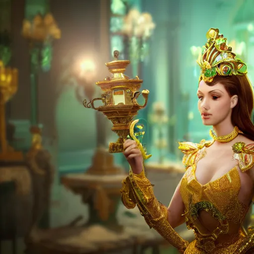 Image similar to wonderful princess of emerald with fair skin, ornate 8 k gorgeous intricate detailed, accent lighting, dramatic light, octane render