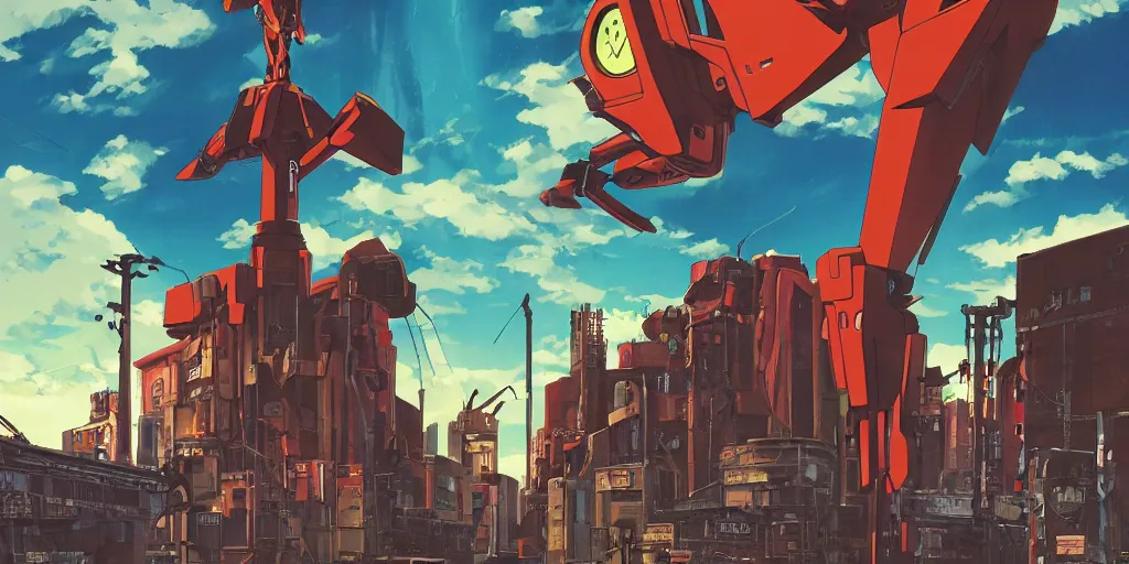 Image similar to Evangelion Movie poster, 3D anime, Arcane Style, Retropunk, Steampunk, high resolution, clock tower inside iron and machines, side scrolling, Rule of Thirds, 4K, Retrofuturism, Studio Ghibli, Simon Stålenhag