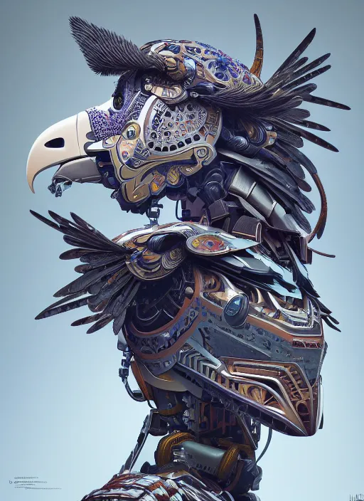 Image similar to symmetry!! portrait of a hybrid robot eagle, floral! horizon zero dawn machine, intricate, elegant, highly detailed, ray tracing, digital painting, artstation, concept art, smooth, sharp focus, illustration, art by artgerm and greg rutkowski and alphonse mucha, 8 k