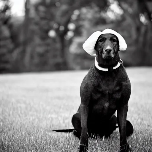 Image similar to santa's little helper dog as a real person, black and white photo