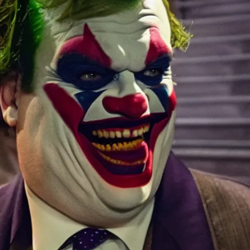 Image similar to stunning awe inspiring chris farley as the joker movie still 8 k hdr atmospheric lighting