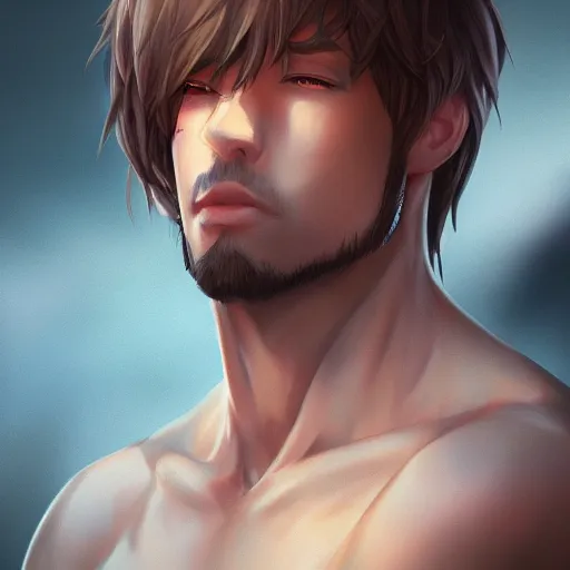 Image similar to detailed beautiful male character art of a protagonist, depth of field, on amino, by sakimichan patreon, wlop, weibo high quality art on artstation, deviantart