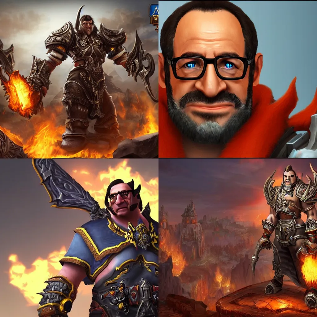 Prompt: unreal engine portrait of Francois Hollande in style World of Warcraft, detailed, Orgrimmar background