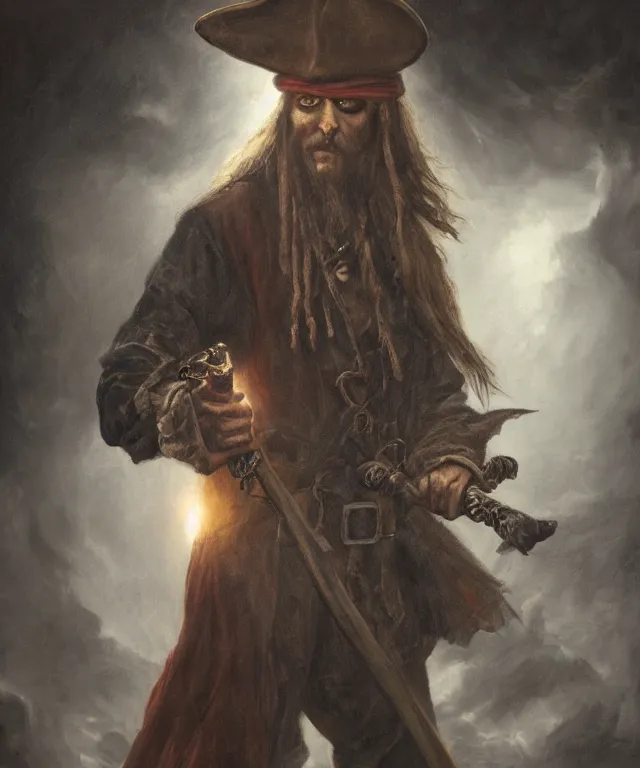 Prompt: ultra realistic color portrait painting of a tranparent 1 7 th century pirate ghost with a sword in a grotto, dark, painted, brooding, atmospheric, seascape, horror, smooth, epic, highly detailed, cinematic, artstation, by kai carpenter