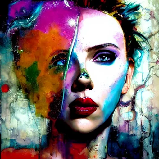 Image similar to scarlett johansson as delirium from sandman, ( hallucinating colorful soap bubbles ), by jeremy mann, by sandra chevrier, by dave mckean and richard avedon and maciej kuciara, punk rock, tank girl, high detailed, 8 k