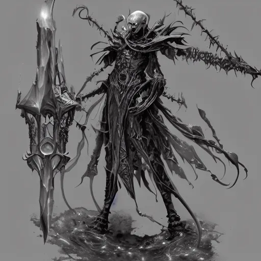 Image similar to vecna the arch lich design, character sheet, Moebius, Greg Rutkowski, Zabrocki, Karlkka, Jayison Devadas, Phuoc Quan, trending on Artstation, 8K, ultra wide angle, zenith view, pincushion lens effect.