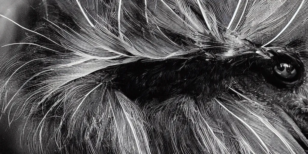 Prompt: portrait of a beautiful psychotic crow with blonde feathers staring intently at the viewer from up close to her face. ultra clear 16K and 8K HD image with amazing detail and shadowing. trending on VSCO. magical ghost lucidity oblique psychotic dream state energy in the galaxy. up close photography. pretty selfie. 'what are you thinking about? I can tell what sort of thing you are thinking about.' says the crow staring at you