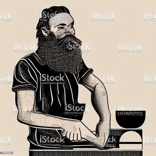 Image similar to bearded man turns bowl on woodlathe, vector art