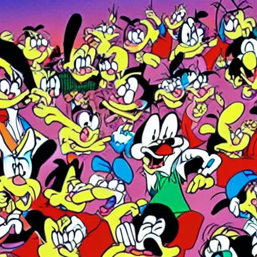 Image similar to looney toons in a mosh pit