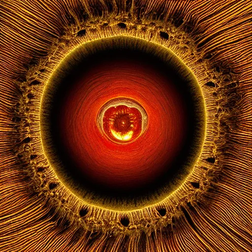 Prompt: baroque closeup of a eyeball with many pupils held together by mini muscle fibers by benoit b. mandelbrot, 8 k resolution
