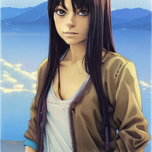 Image similar to anime mila kunis by by Hasui Kawase by Richard Schmid