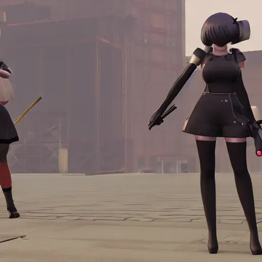 Image similar to 2B nier automata in Team fortress 2, 4k screenshot of Team fortress 2 gameplay, 8k hdr showcase