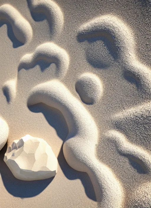 Image similar to white zen beach cave made of sand and geodes up close shot, sharp focus, global illumination, radiant light, alexandre ferra white mecha, irakli nadar, octane highly render, 4 k, ultra hd,