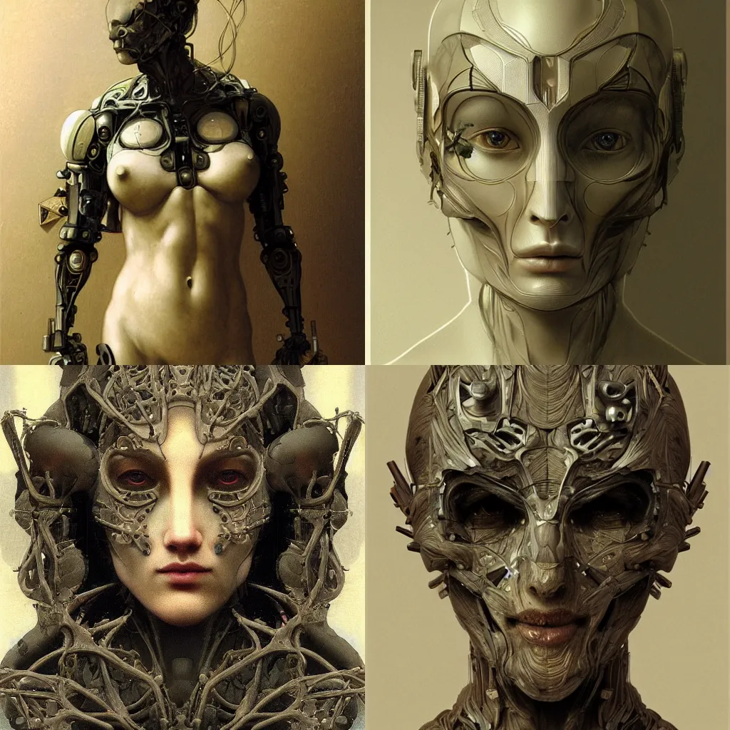 Prompt: detailed portrait of an organic cyborg, exterior, organic ornaments, brutal archi, bouguereau, minoru nomata