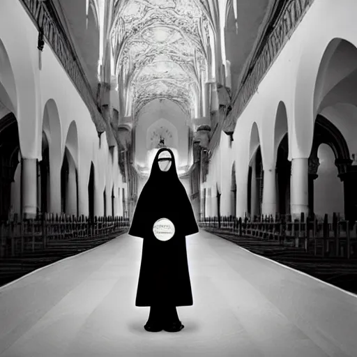 Image similar to award winning photo Floating nuns,Very long arms, in a sanctuary, eerie, frightening —width 1024 —height 1024