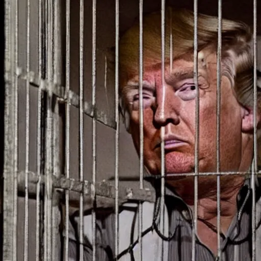 Image similar to donald trump behind bars in the style of an old western film, sad face, pouting