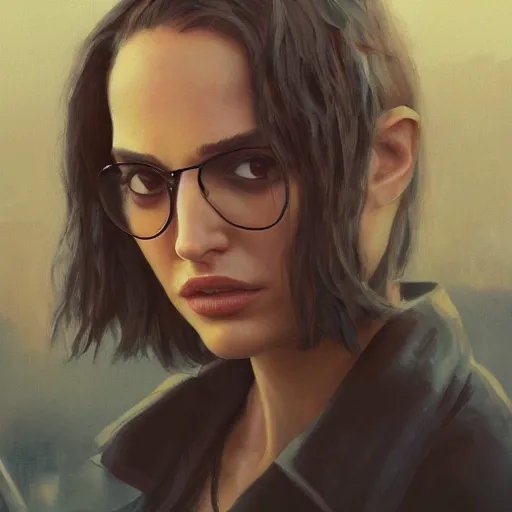 Prompt: closeup portrait of natalie portman from the movie leon the professional, matilda, city background, dramatic light, gorgeous view, depth, high detail, digital art, painted by greg rutkowski and seb mckinnon, by tim burton, trending on artstation