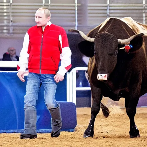 Prompt: vladimir putin riding a bull