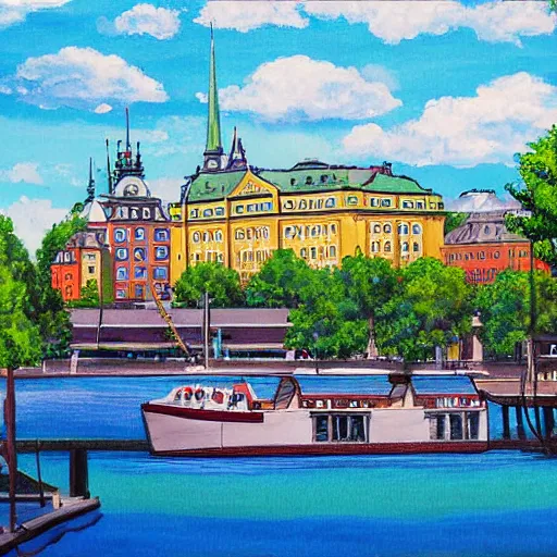Prompt: a painting of mariaberget in stockholm during summer, anime style