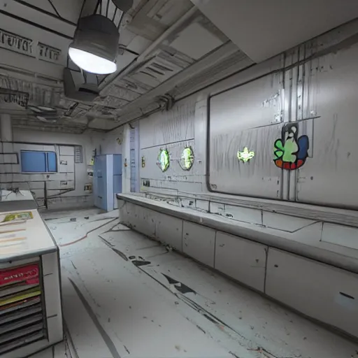 Prompt: secret experiments room inside a big lab, nuclear waste, highly detailed, hd, unreal engine, mirror's edge + i, robot