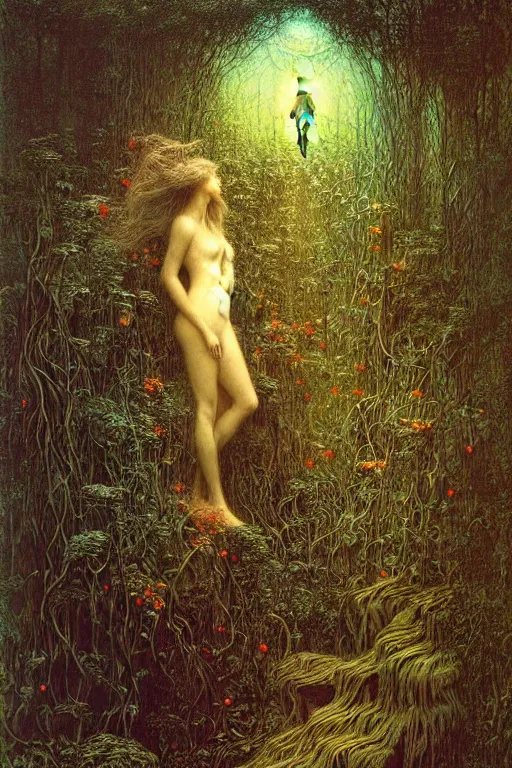 Prompt: enchanted garden by jean delville, luis royo, beksinski, grimshaw