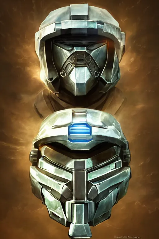 Image similar to robot ninja mask helmet halo master chief radiating a glowing aura global illumination ray tracing hdr fanart arstation by ian pesty and katarzyna da „ bek - chmiel