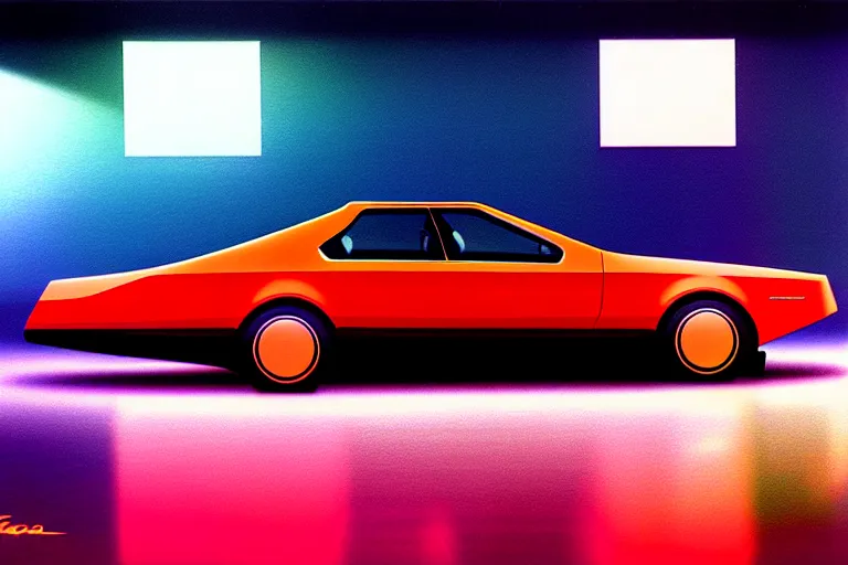 Prompt: designed by syd mead stylized poster of a single toyota soarer concept, thick neon lights, ektachrome photograph, volumetric lighting, f 8 aperture, cinematic eastman 5 3 8 4 film