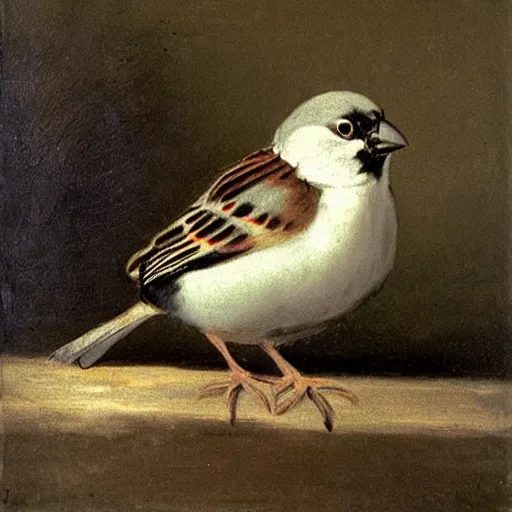 Prompt: a sparrow, by Francisco de Goya and Diego Velazquez, oil on canvas