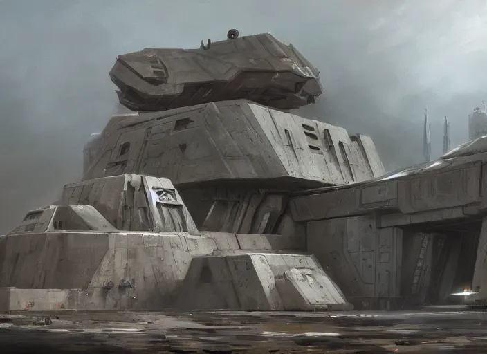 Prompt: concept art of big brutalist base, star wars, oil painting by jama jurabaev, extremely detailed, brush hard, artstation, for aaa game, high quality, brush stroke