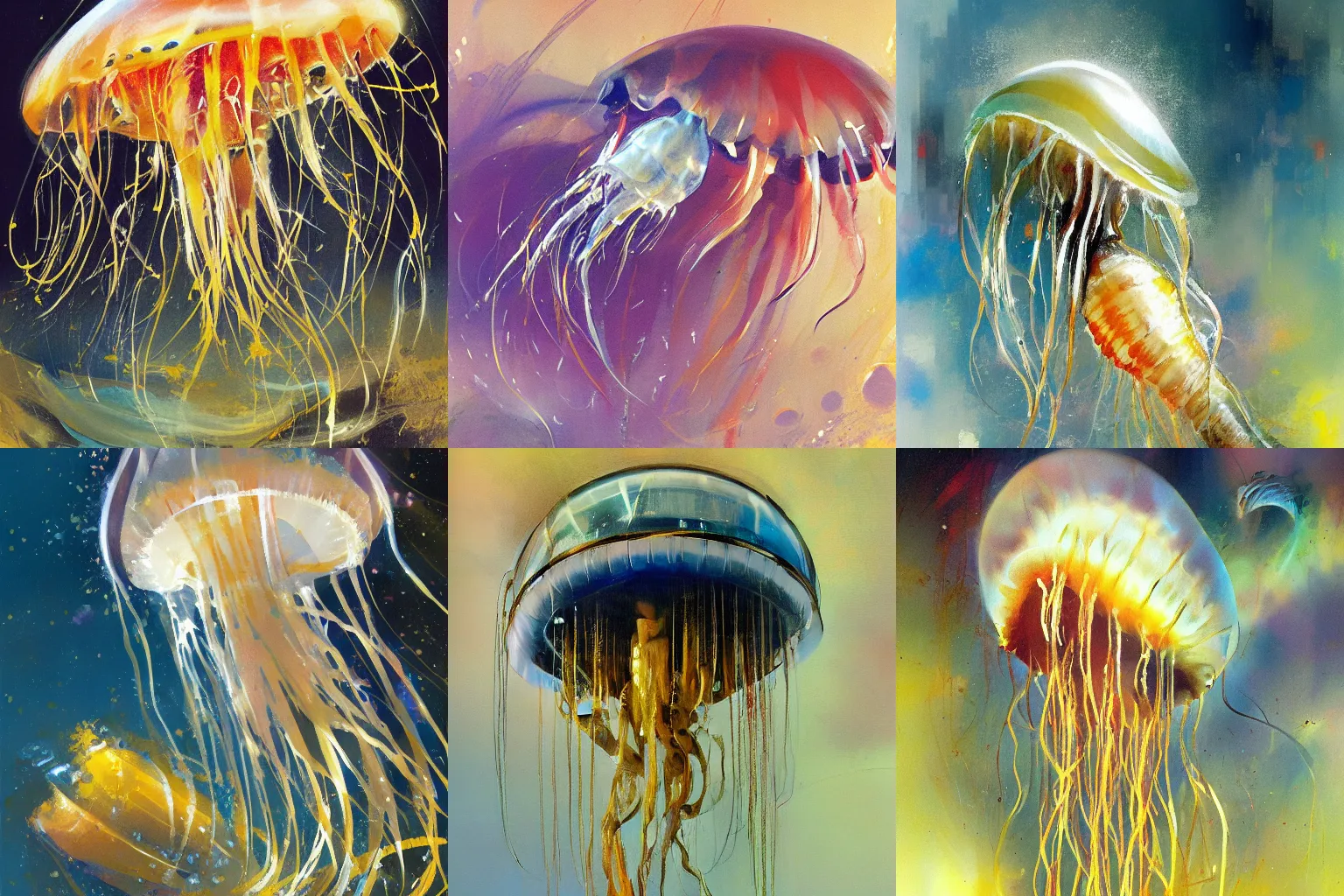 Prompt: painting of a jellyfish by John Berkey, white background, concept art