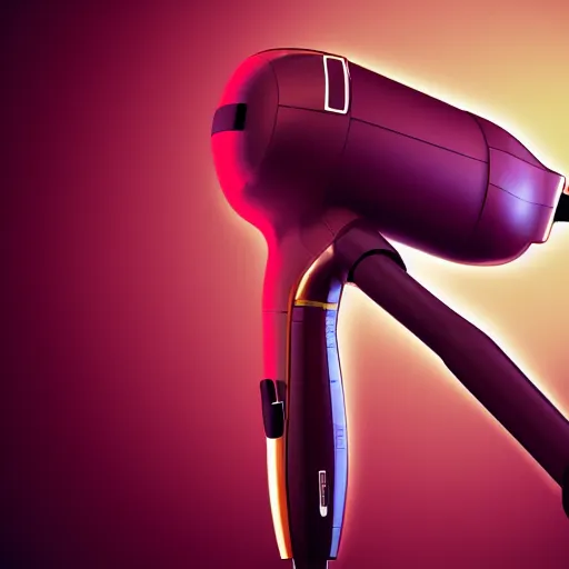 Image similar to hair dryer sideview, industrial design, highly detailed, rendered, keyshot, unreal engine, hard shadows, cinematic light, dynamic lines, 4 k