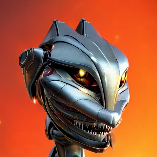 Image similar to a highly detailed close-up bust, of an awe-inspiring beautiful cute humanoid anthropomorphic robotic mecha female dragon, with smooth and streamlined armor, standing and posing elegantly in front of the camera, well detailed head with LED eyes, sharp teeth, two arms, digital art, artstation, DeviantArt, professional, octane render, sunset lighting