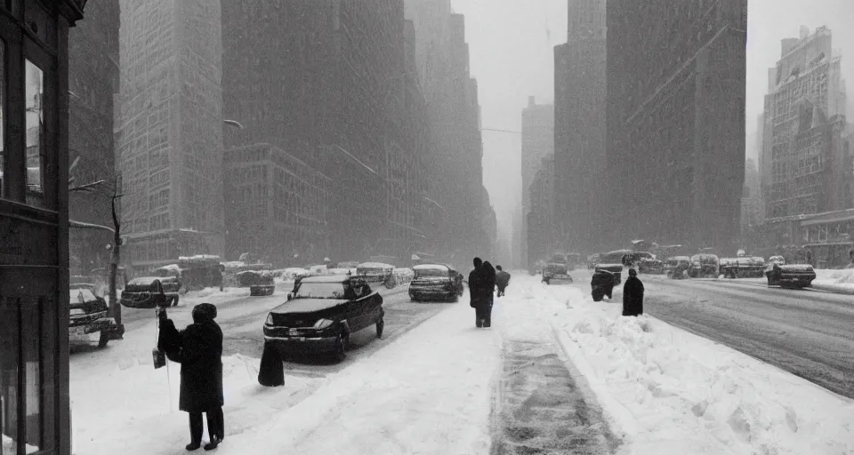 Image similar to image of a new york street in the winter, black and white photograph by andre kertesz, henri cartier - bresson