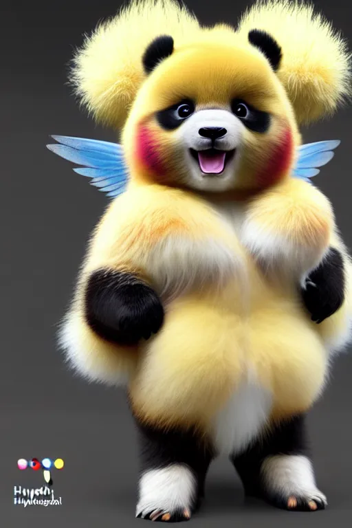 Image similar to high quality 3 d render hyperrealist very cute multicolor stripped fluffy! phoenix panda hybrid with wings!!!, highly detailed, vray smooth, in the style of detective pikachu, hannah yata charlie immer, dramatic blue light, low angle, uhd 8 k, sharp focus