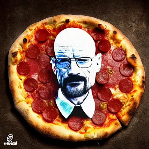 Image similar to pizza made of little walter white, unreal, render, splash, award winning photograph