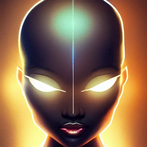 Image similar to symmetry!! solid cube of light, hard edges, product render retro - futuristic poster scifi, black face characters, intricate, elegant, highly detailed, digital painting, artstation, concept art, smooth, sharp focus, illustration, dreamlike, art by artgerm