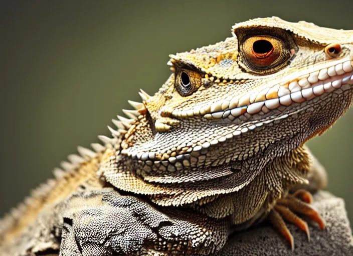 Image similar to dslr portrait still of a bearded dragon!!! with a large white beard!!!, 8 k 8 5 mm f 1. 4