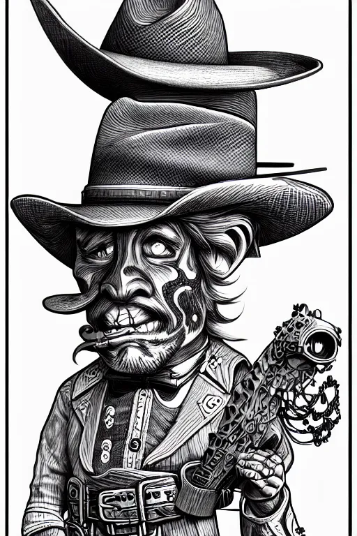 Prompt: a line drawing of a cowboy by joe fenton, trending on artstation, realistic rendering