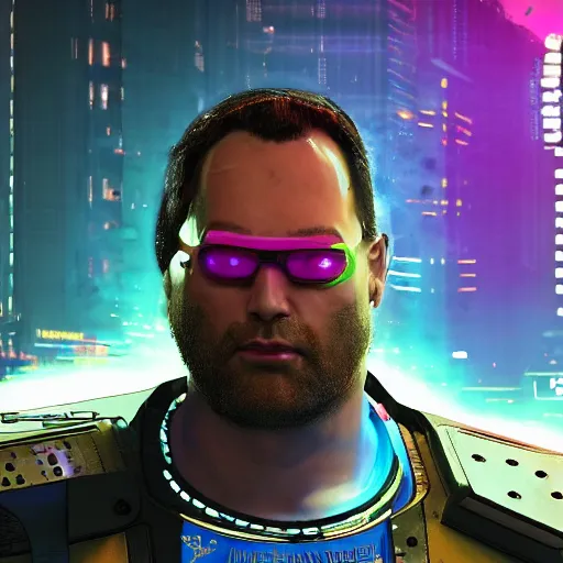 Prompt: Cyberpunk George Constanza in Cyberpunk 2077, portrait