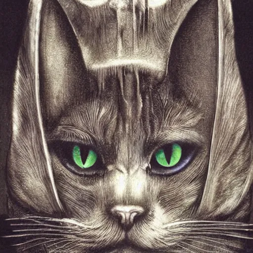 Prompt: picture of cat, by giger, beautiful