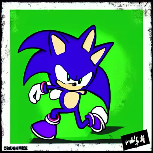 Image similar to sonic the hedgehog, album cover, mixtape cover, dj smokey, soudiere, comic style, beats, music, purple, green