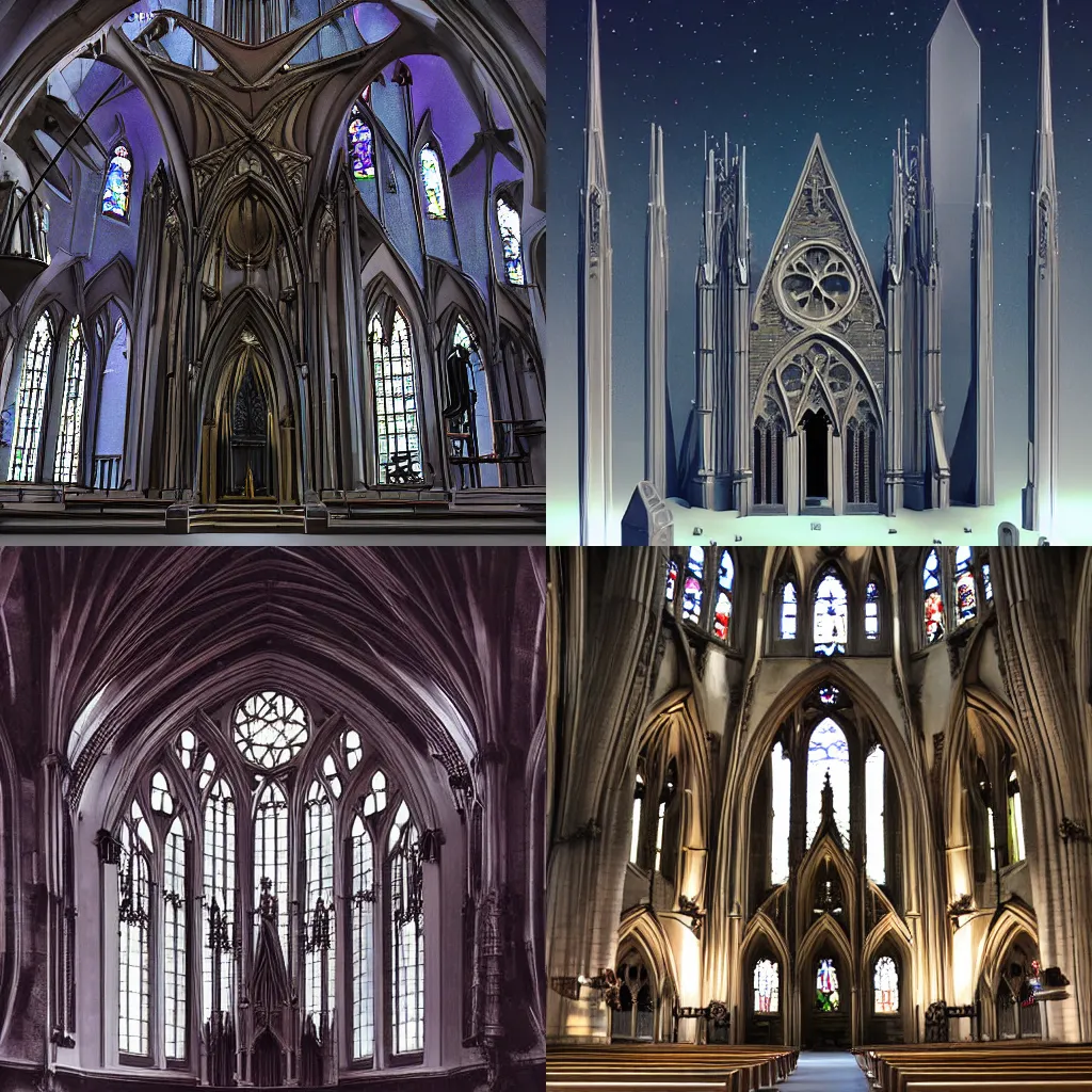 Prompt: Gothic church on futuristic space station