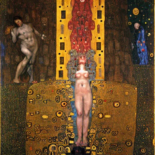 Image similar to dantes inferno, by blake, gustav klimt, bosch