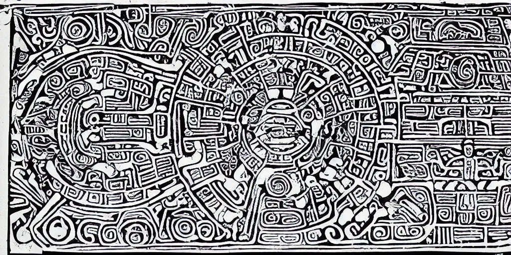 Image similar to mayan hieroglyph blueprints to a spaceship