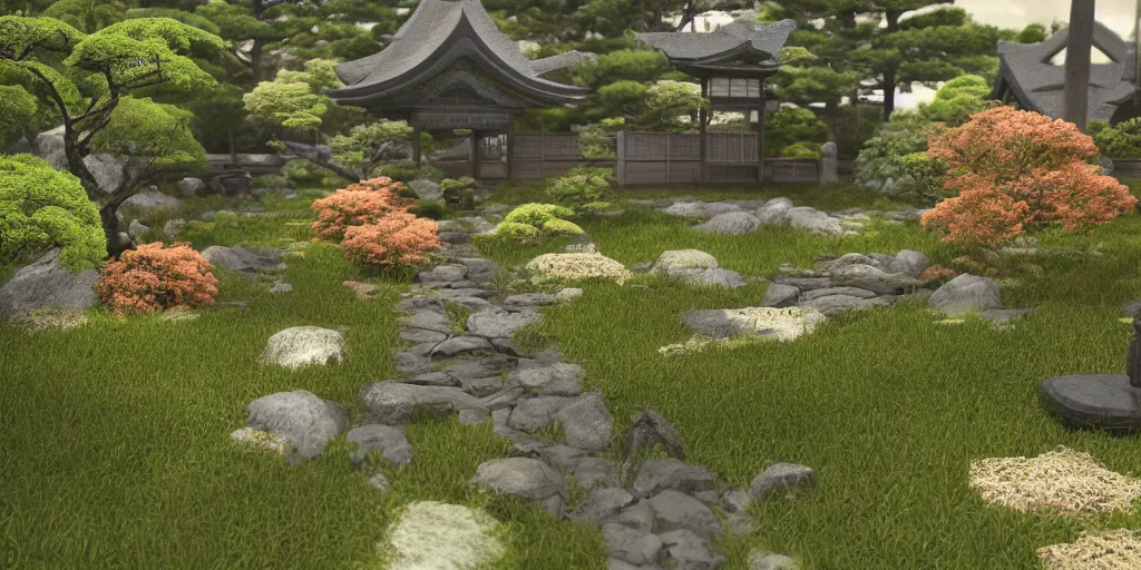 Image similar to i, a detailed Japanese yard, 8k, high definition, trending on artstation