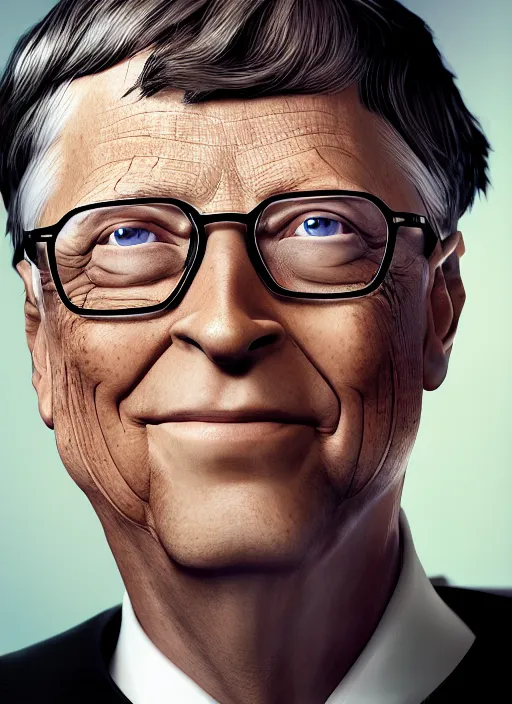 Prompt: bill gates, hyper detailed, digital art, trending in artstation, cinematic lighting, studio quality, smooth render, unreal engine 5 rendered, octane rendered, art style by klimt and nixeu and ian sprigger and wlop and krenz cushart.