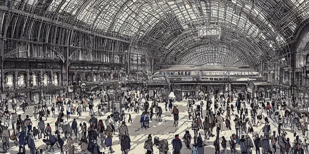 Prompt: a beatiful train station, extremely detailed, sharp focus, wide view, full body shot, smooth, digital illustration, colorfull by, james jean, by rossdraws, frank franzzeta, sakimichan, mcbess, aphonse mucha
